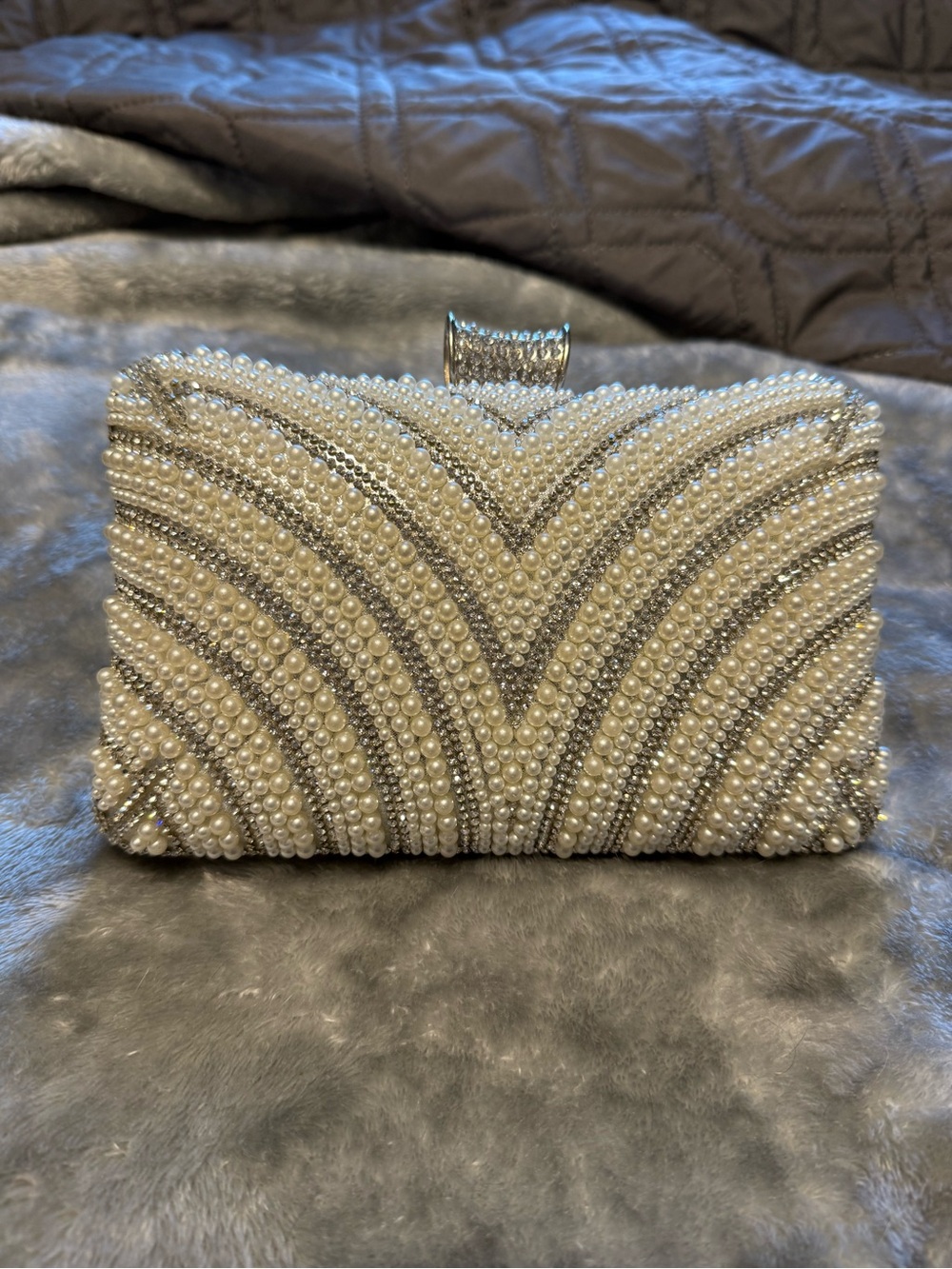 Kelly & Katie Pearl and Silver Crystal Evening Clutch